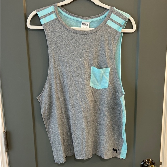 PINK Victoria's Secret Tops - PINK Victoria's Secret Gray and Light Blue Tank size medium